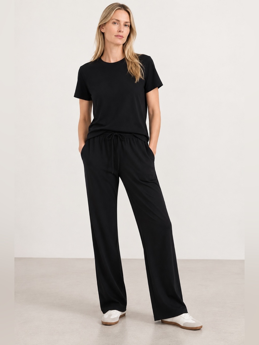 PACT Black Luxe Essential Tee + Cool Stretch Lounge Pant Set S